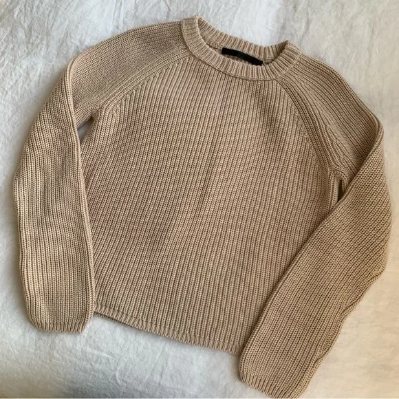 Jenni Kayne Cotton Fisherman Crewneck Knit Sweater Oatmeal